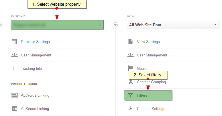 Google Analytics filter screen