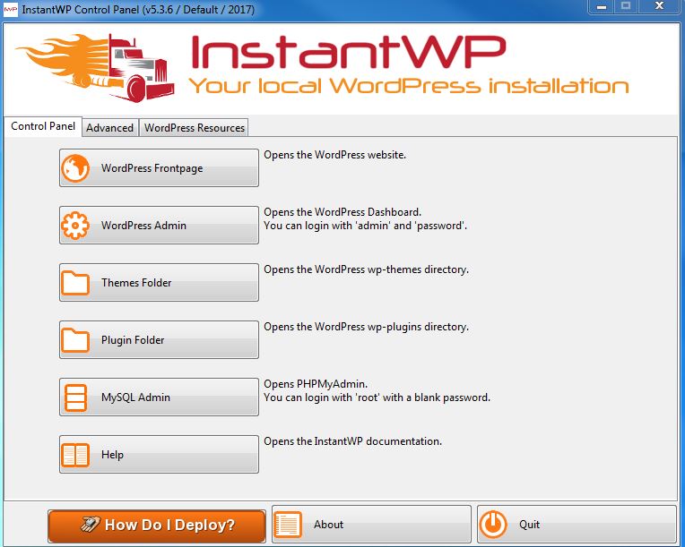 InstantWP Startup Menu