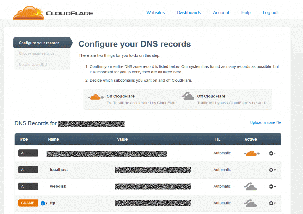 Screenshot to verify domain and subdomain in CloudFlare