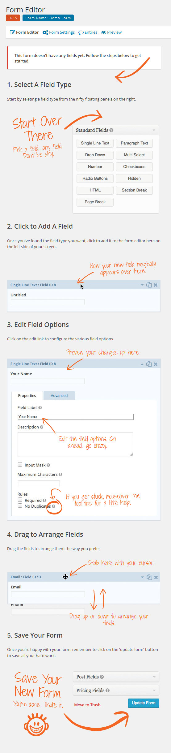 Screenshot Steps for Creating a Gravity Form