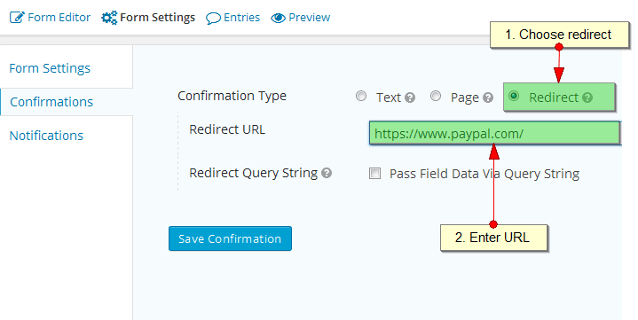 Gravity Forms Redirect Option