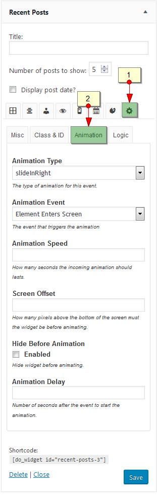 Widget Options Animation Setting