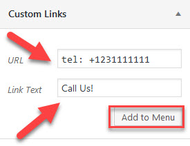 Screenshot of WordPress Custom Links Menu option