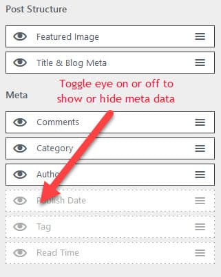 Customize Astra Archive Page with Astra Pro - Screenshot Displaying Meta Data Show/Hide Settings
