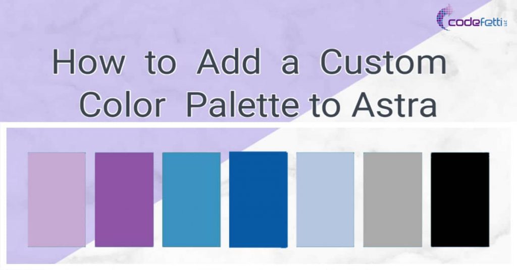 Color palette with 7 color squares in purple, blue, black and white