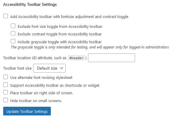 Screenshot of WP Accessibility Toolbar Settings