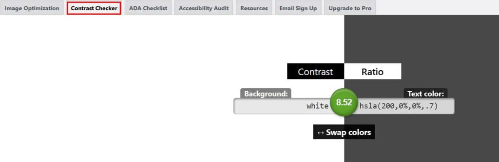 Screenshot of Accessibility Tools Plugin Contrast Checker